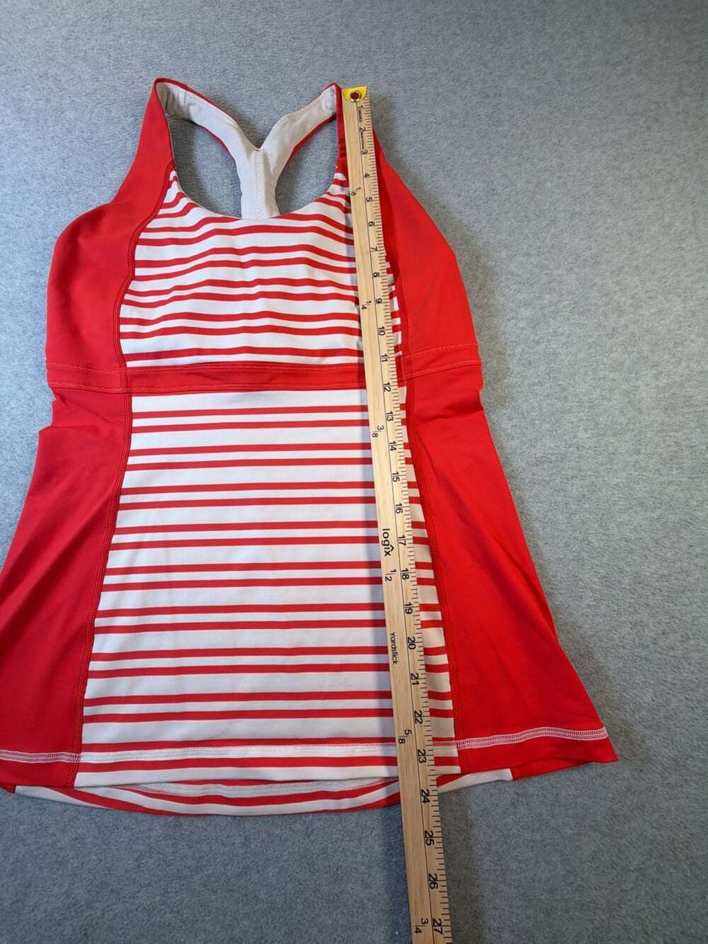 Lululemon Run Fast Track Tank Top Red White Stripe Built-In Bra - Picture 4 of 7